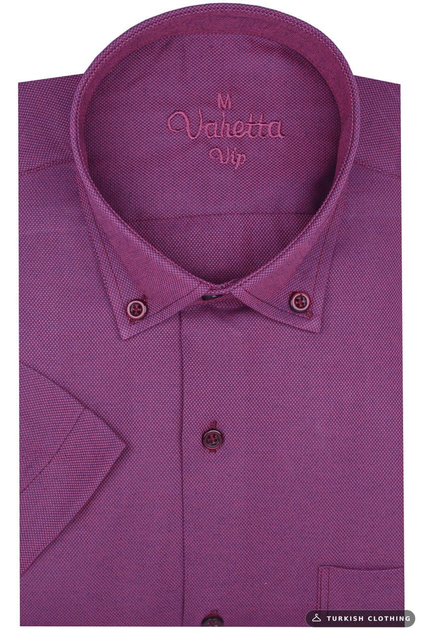Men's Fuchsia Color Short Sleeve Classic Cut Collar Buttoned Oxfort Shirt – wholesale Shirts by Varetta, Turkish clothing