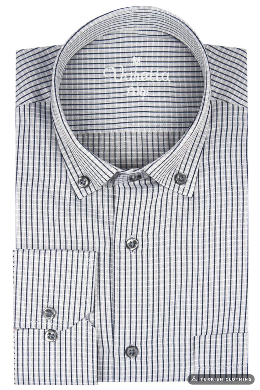 Men's Gray Checkered Classic Cut Long Sleeve Single Pocket Collar Buttoned Shirt – wholesale Shirts by Varetta, Turkish