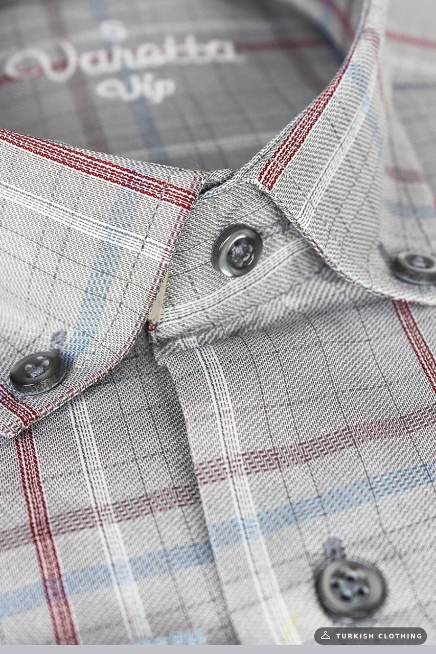 Men's Gray Classic Cut Checked Collar Buttoned Single Pocket Long Sleeve Shirt – wholesale Shirts by Varetta, Turkish
