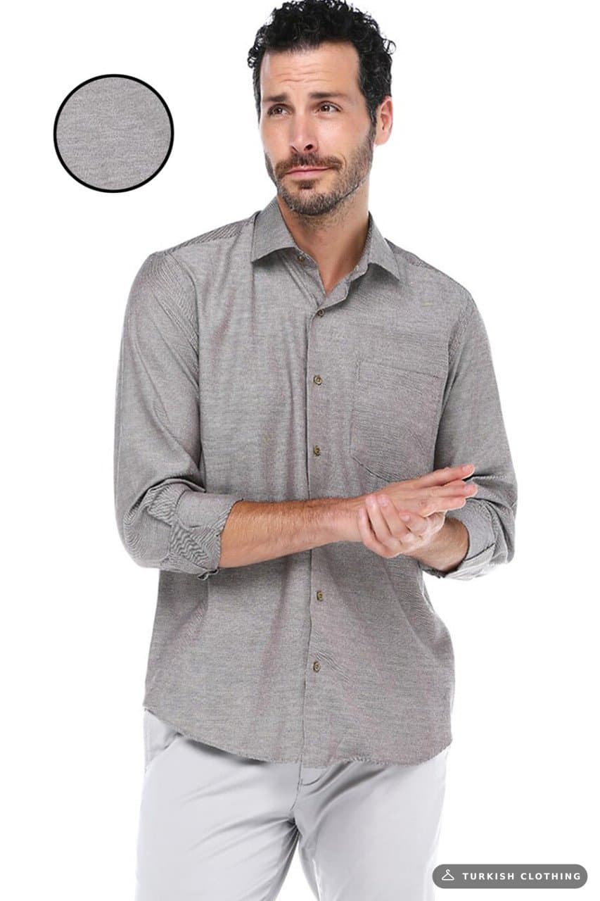 Men's Gray Classic Cut Long Sleeve Single Pocket Shirt – wholesale Shirts by Varetta, Turkish clothing manufacturer