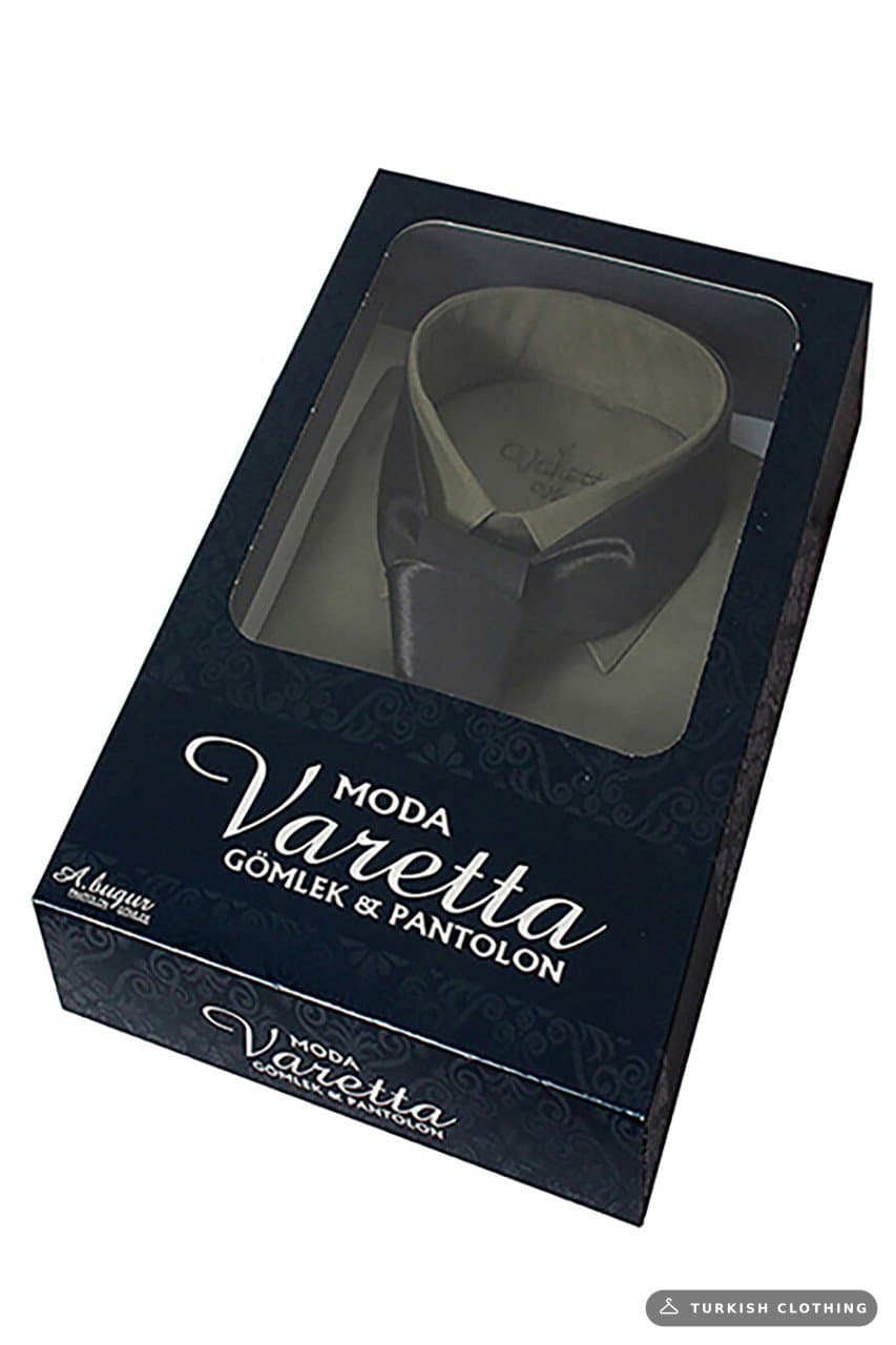 Men's Green Classic Cut Long Sleeve Single Pocket Shirt Black Tie Combination Set – wholesale Shirts by Varetta, Turkish