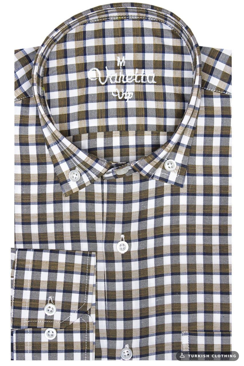 Men's Green Long Sleeve Checked Classic Cut Collar Buttoned Pocket Shirt – wholesale Shirts by Varetta, Turkish clothing