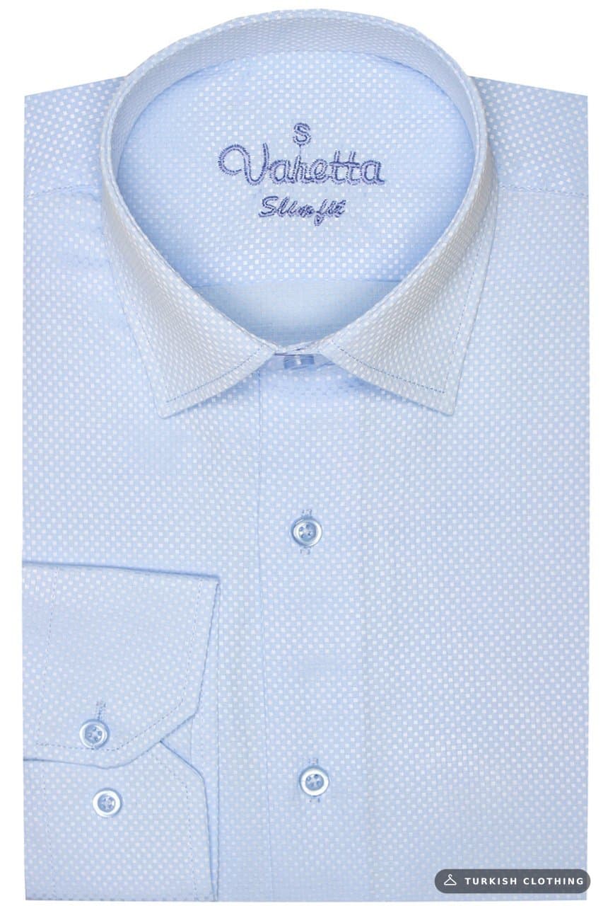 Men's Ice Blue Mini Pattern Slim Fit Long Sleeve Shirt – wholesale Shirts by Varetta, Turkish clothing manufacturer
