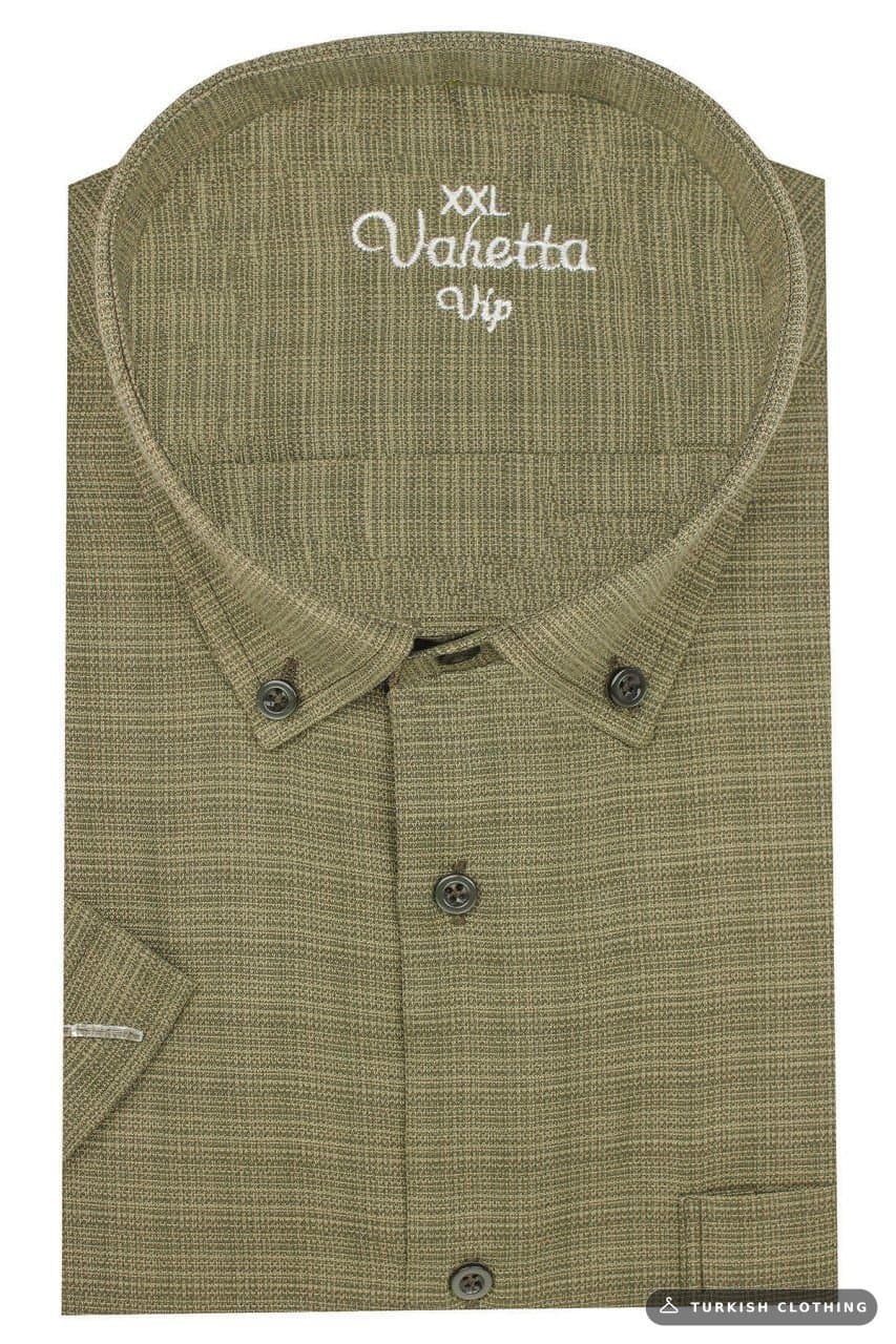Men's Khaki Plus Size Short Sleeve Checked Collar Buttoned Shirt – wholesale Shirts by Varetta, Turkish clothing manufacturer