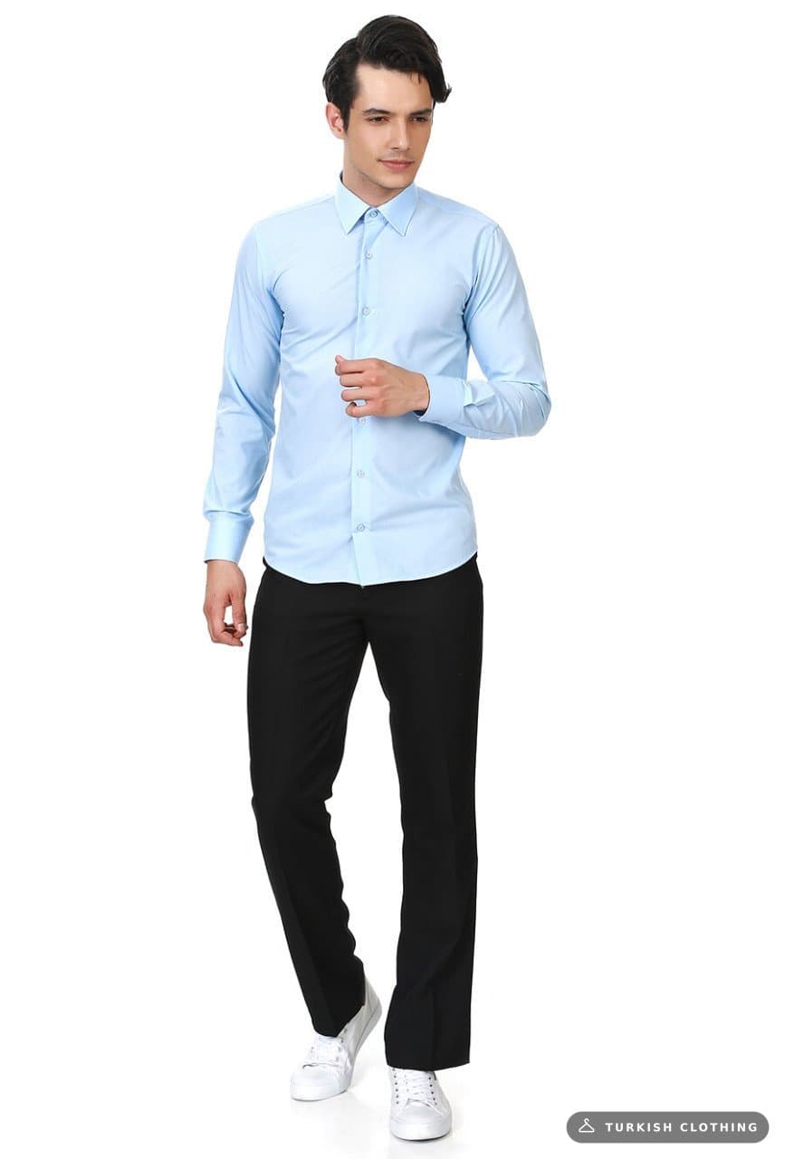 Men's Light Blue Plain Slim Fit Long Sleeve Shirt – wholesale Shirts by Varetta, Turkish clothing manufacturer