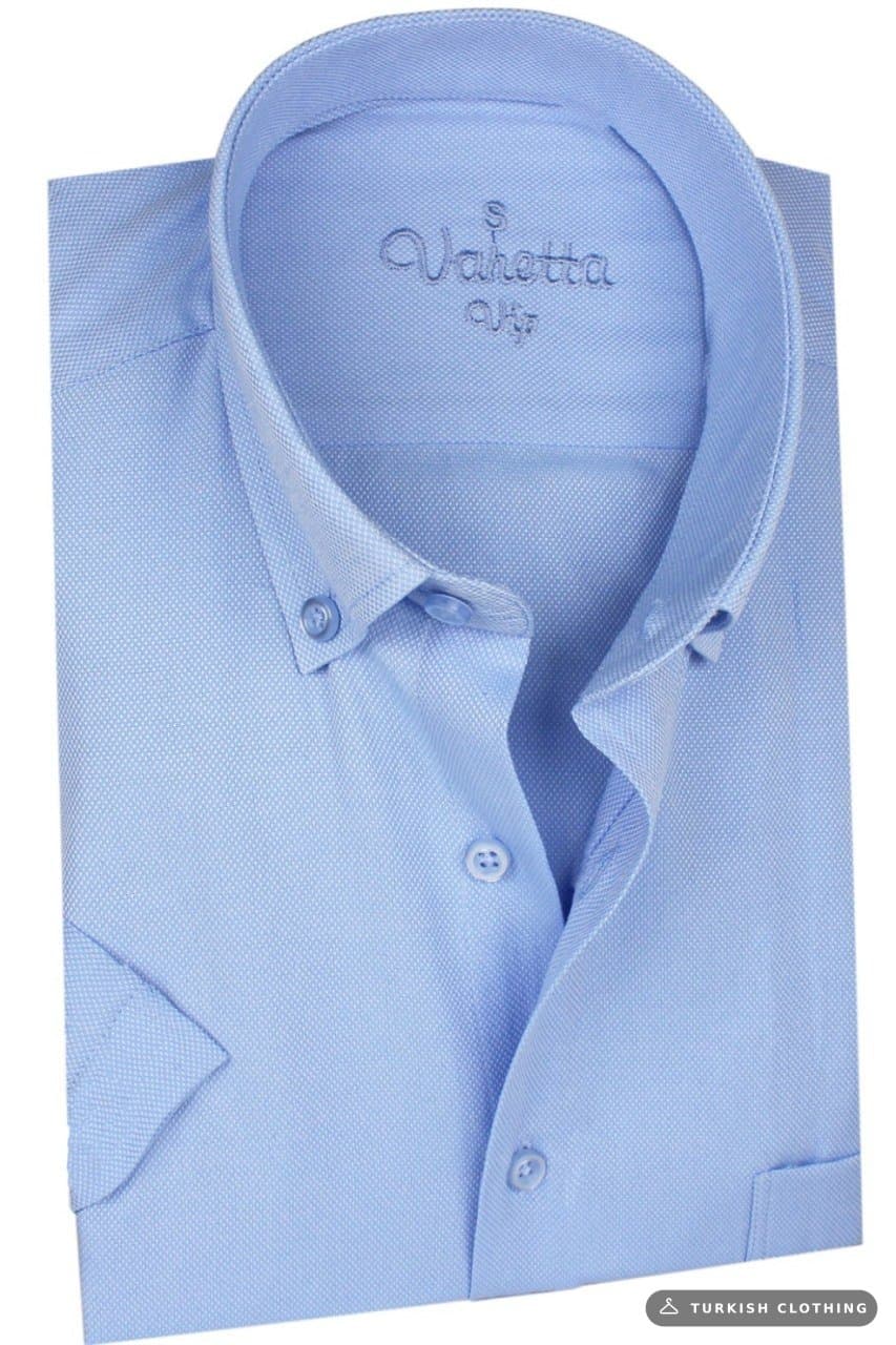 Men's Light Blue Short Sleeve Classic Cut Collar Buttoned Oxfort Shirt – wholesale Shirts by Varetta, Turkish clothing