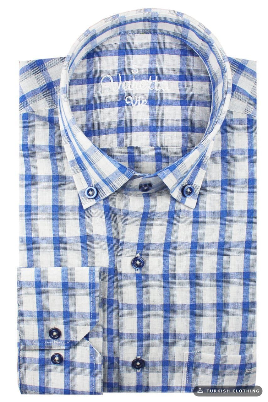 Men's Navy Blue 100% Cotton Classic Cut Button Collar Pocket Checked Shirt – wholesale Shirts by Varetta, Turkish clothing