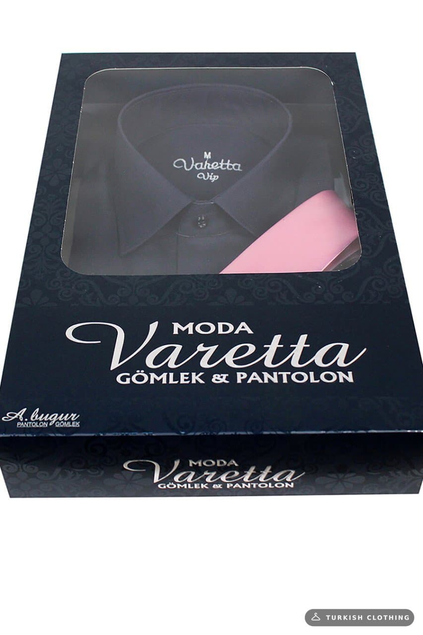Men's Navy Blue Classic Cut Long Sleeve Single Pocket Shirt Pink Tie Combination Set – wholesale Shirts by Varetta, Turkish
