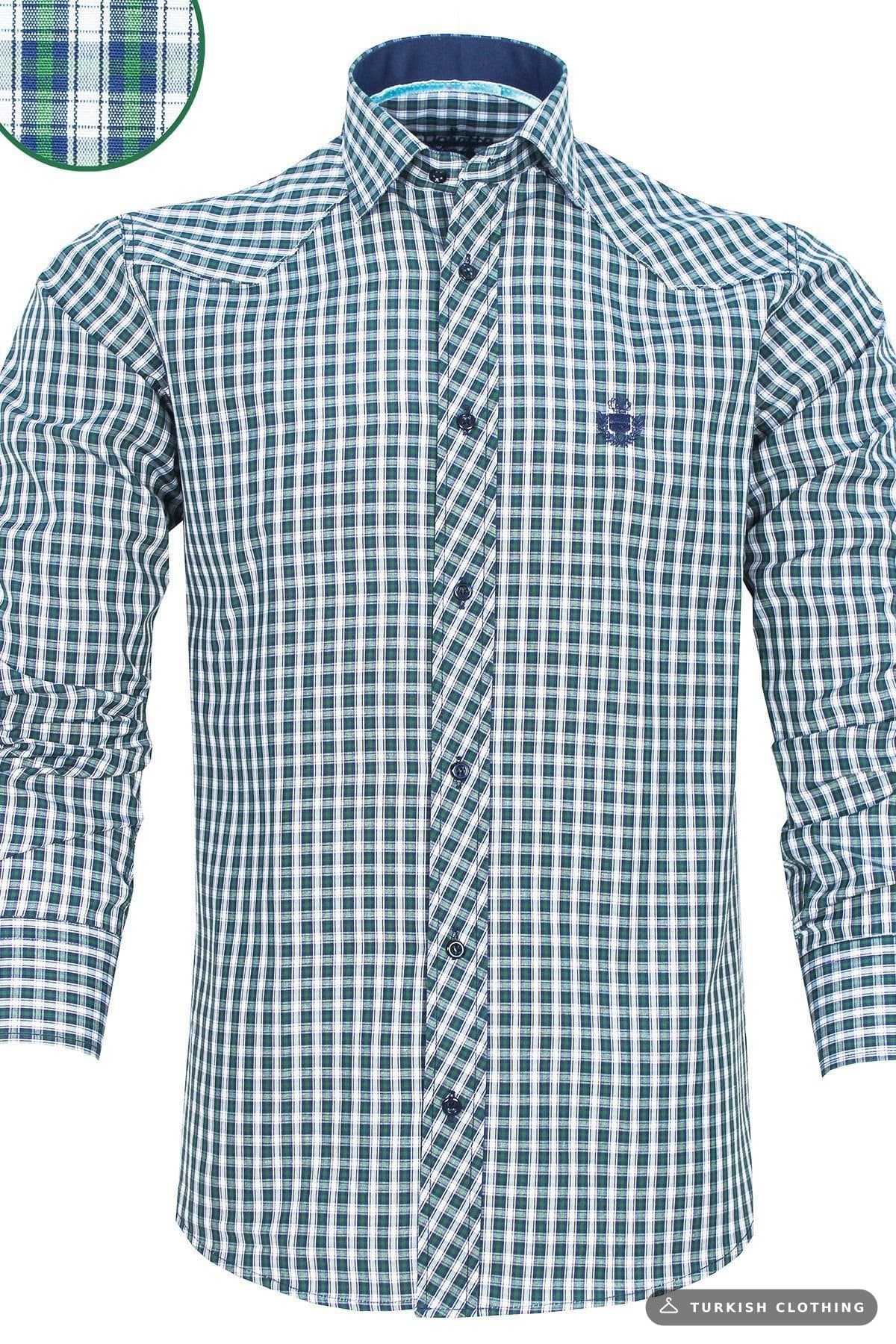 Men's Navy Blue-Green Slim Fit Checkered Long Sleeve Shirt – wholesale Shirts by Varetta, Turkish clothing manufacturer