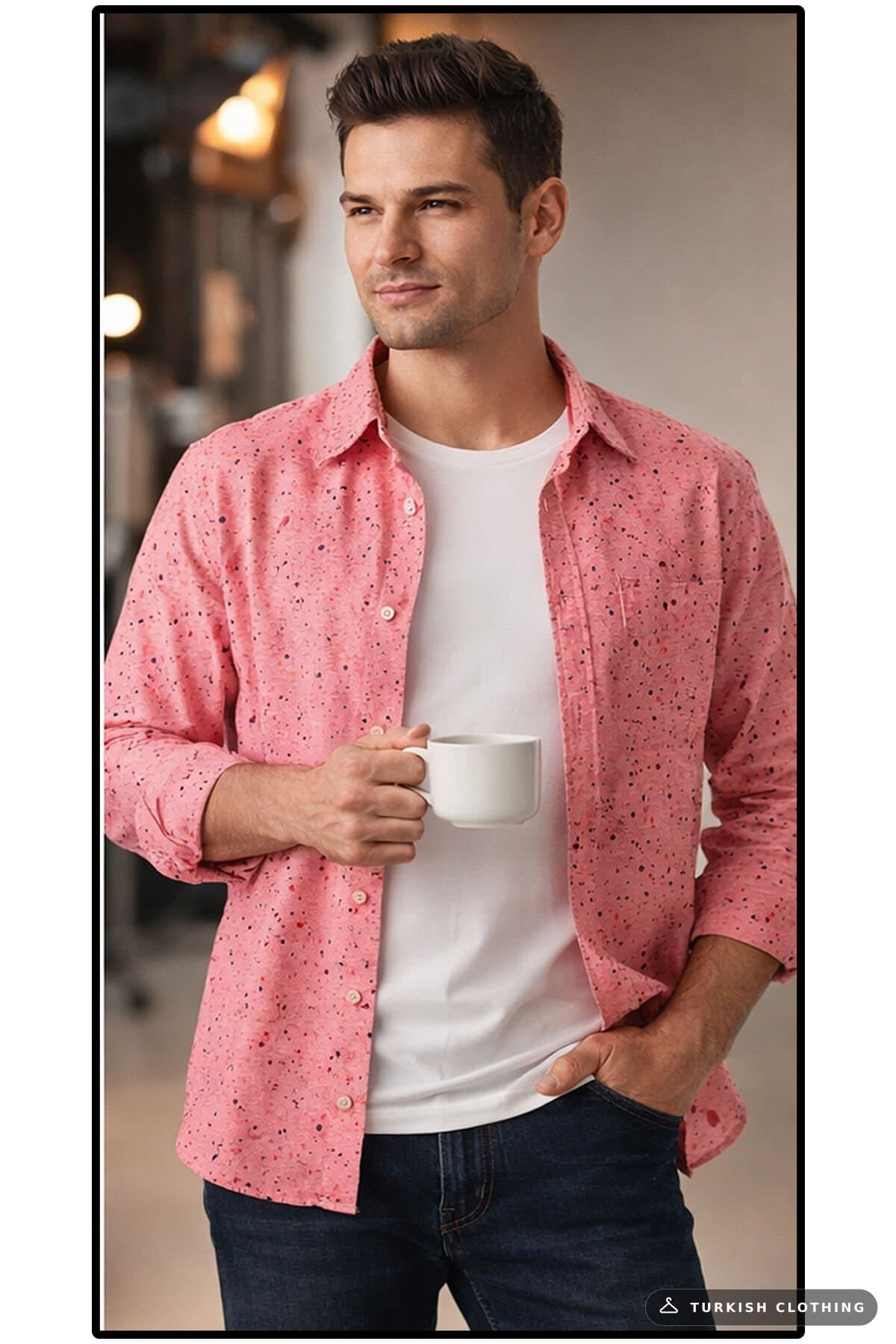 Men's Pink Digital Printed Classic Cut Long Sleeve Shirt – wholesale Shirts by Varetta, Turkish clothing manufacturer