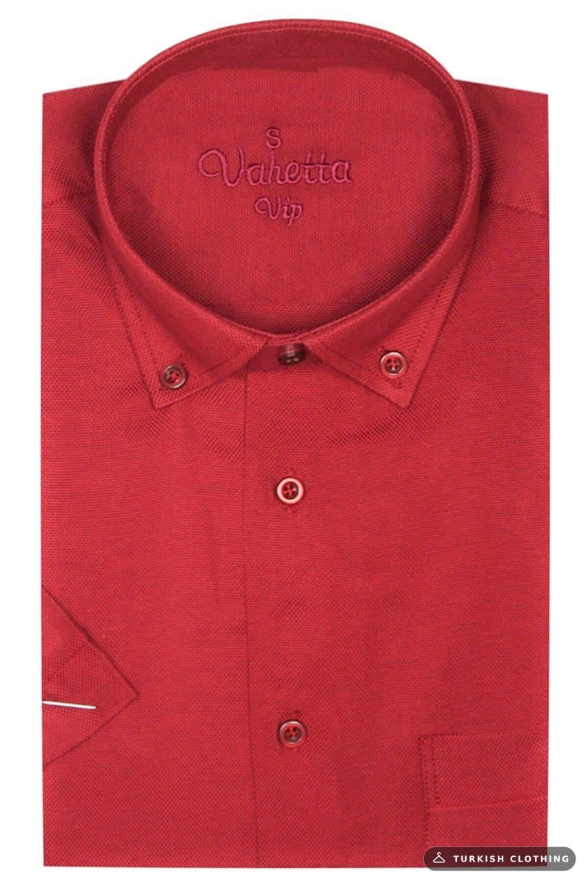 Men's Red Short Sleeve Classic Cut Cotton Satin Shirt — Button-Down – wholesale Shirts by Varetta, Turkish clothing