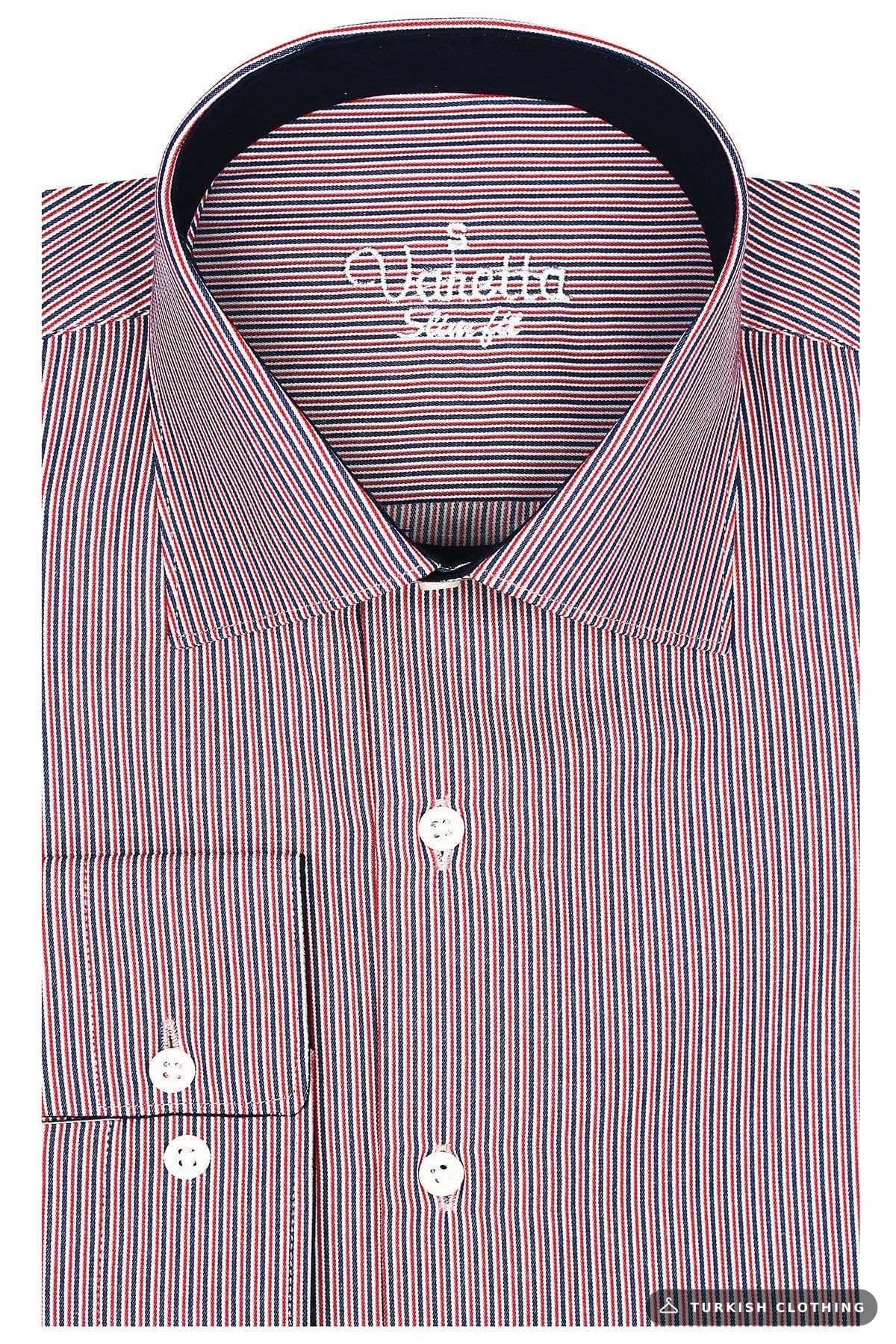 Men's Red Slim Fit Striped Long Sleeve Shirt — Checked Patterned – wholesale Shirts by Varetta, Turkish clothing manufacturer