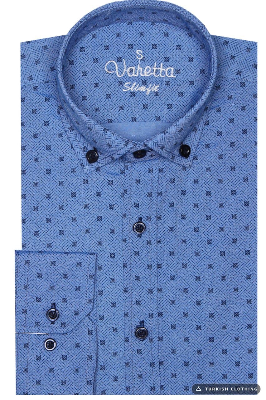 Men's Slim Fit Blue Patterned Sleeve Fold Shirt – wholesale Shirts by Varetta, Turkish clothing manufacturer