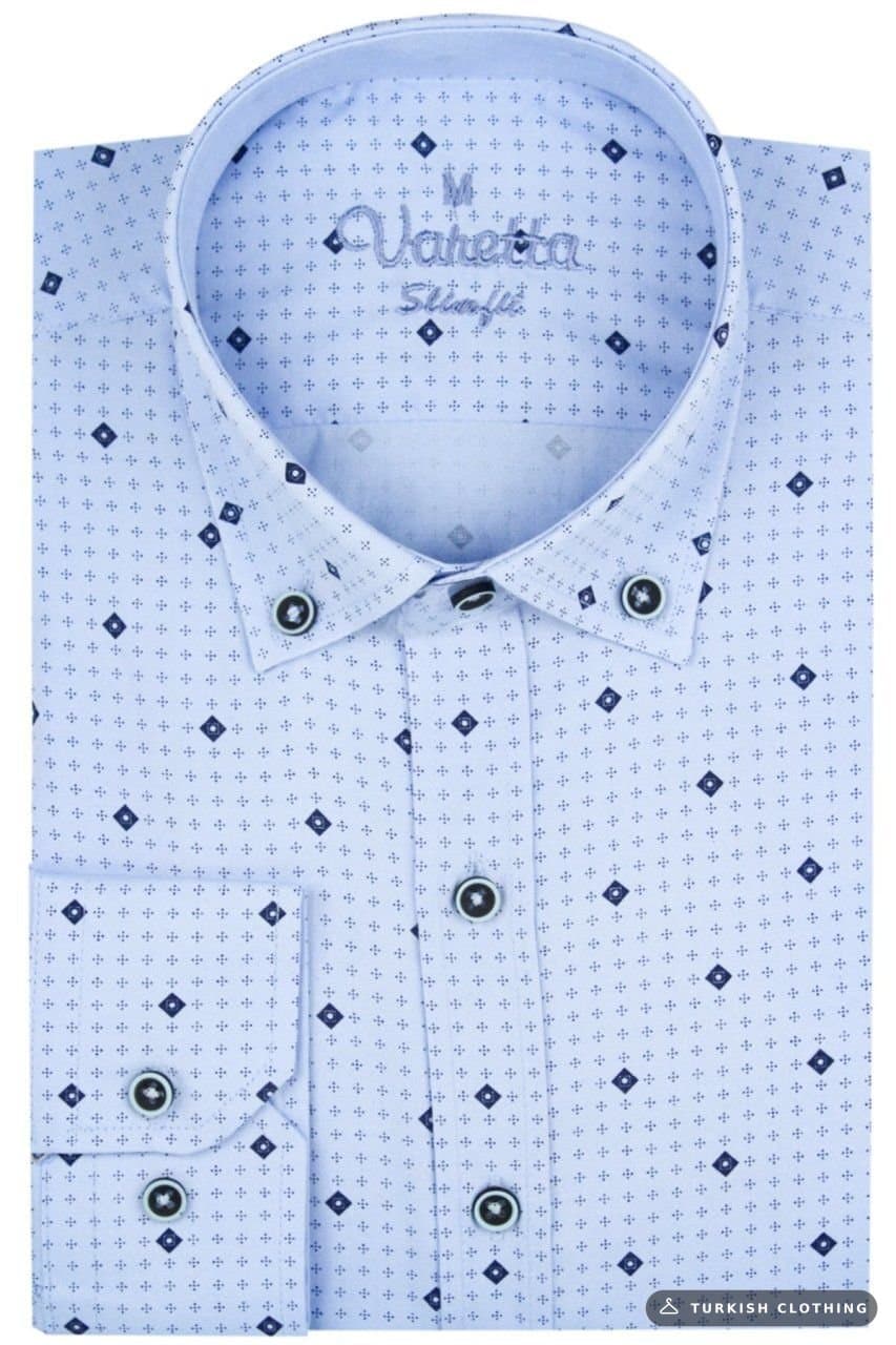 Men's Slim Fit Blue Patterned Sleeve Fold Shirt (2) – wholesale Shirts by Varetta, Turkish clothing manufacturer