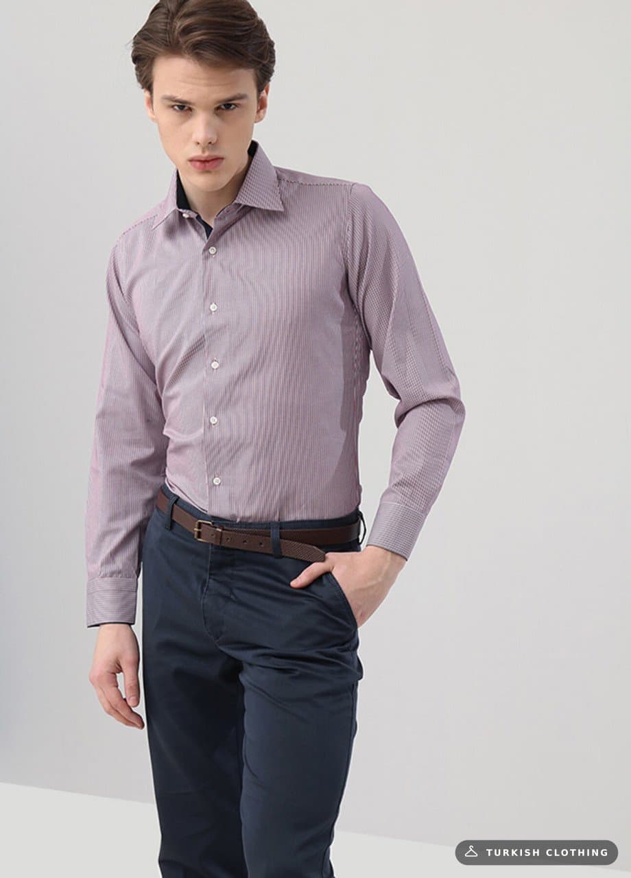 Men's Slim Fit Blue Red Patterned Long Sleeve Shirt – wholesale Shirts by Varetta, Turkish clothing manufacturer
