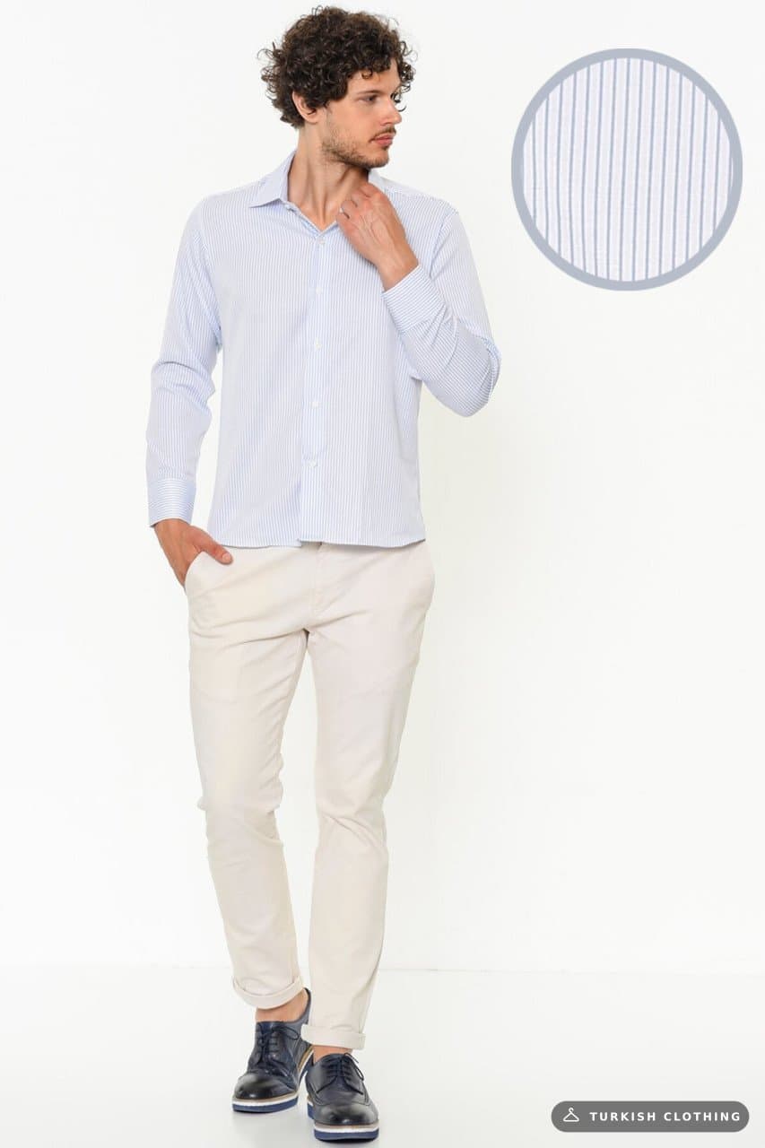 Men's Slim Fit Blue Striped Long Sleeve Shirt – wholesale Shirts by Varetta, Turkish clothing manufacturer