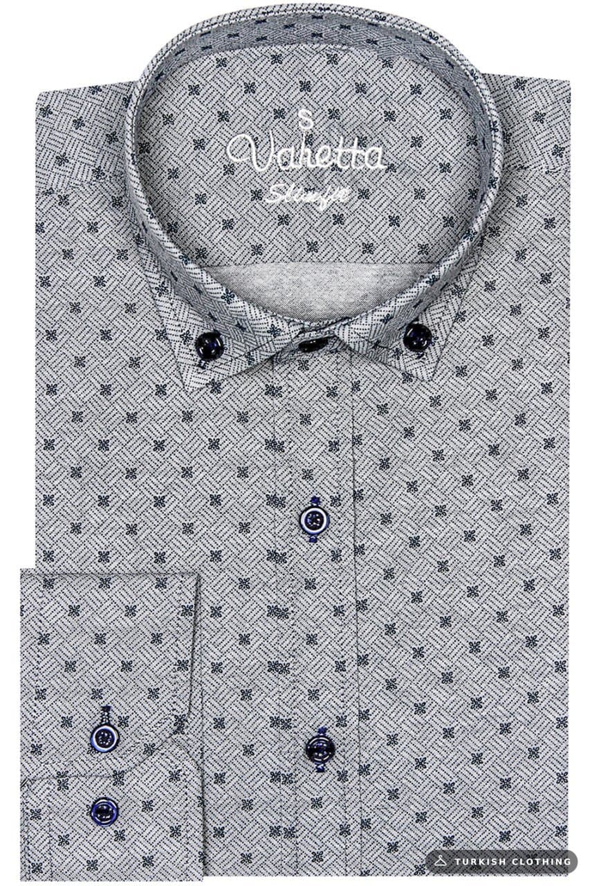 Men's Slim Fit Gray Patterned Sleeve Fold Shirt – wholesale Shirts by Varetta, Turkish clothing manufacturer