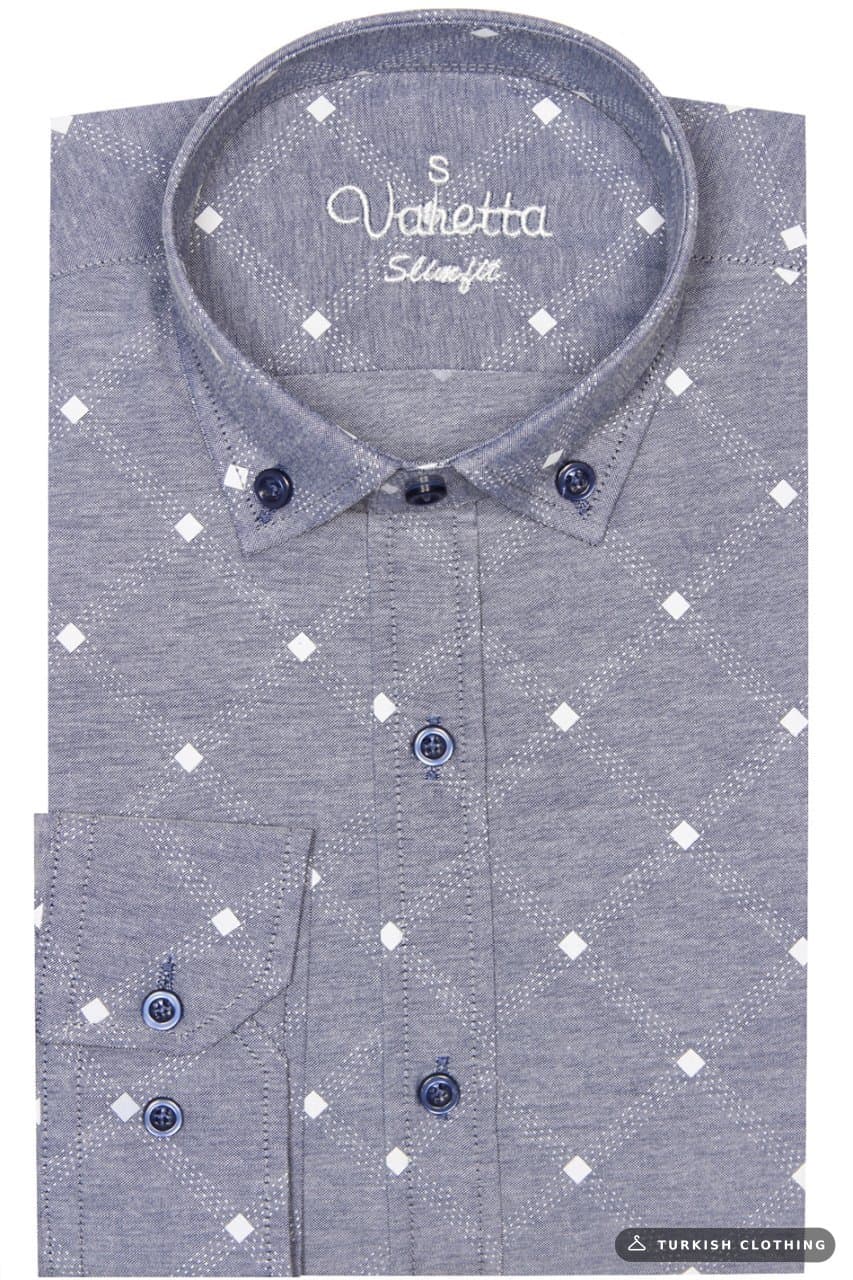 Men's Slim Fit Gray Patterned Sleeve Fold Shirt – wholesale Shirts by Varetta, Turkish clothing manufacturer