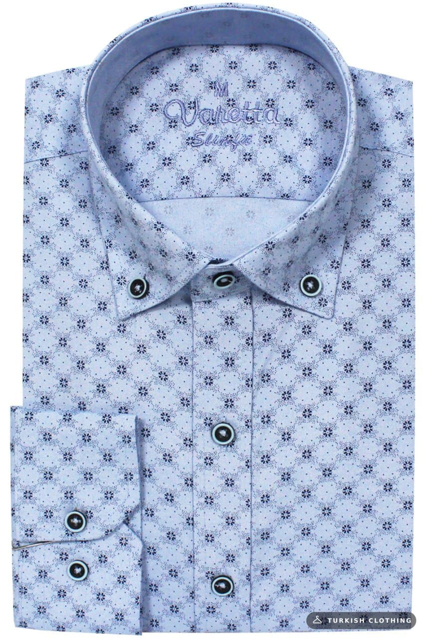 Men's Slim Fit Light Blue Patterned Shirt with Folded Sleeves – wholesale Shirts by Varetta, Turkish clothing manufacturer