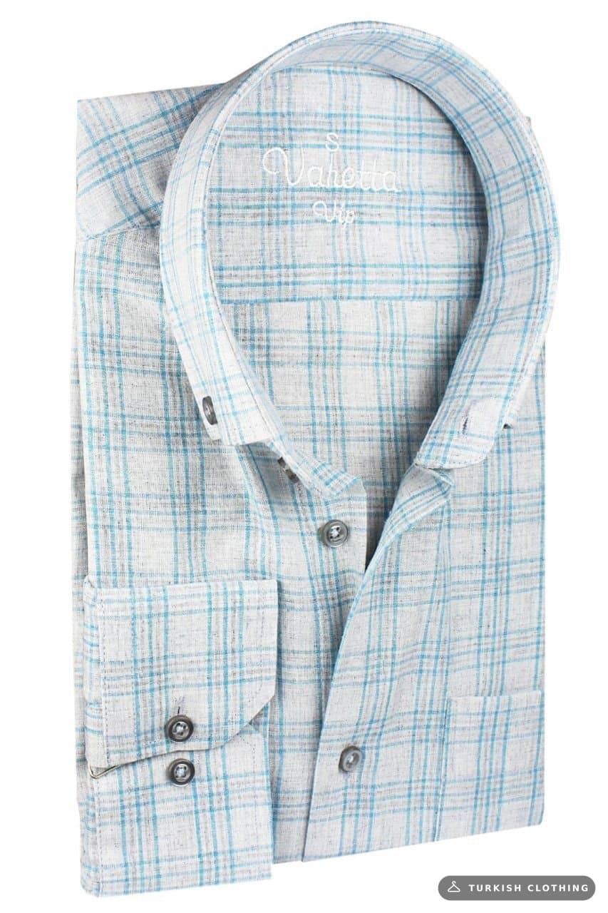 Men's Turquoise Blue 100% Cotton Long Sleeve Classic Cut Shirt — Red – wholesale Shirts by Varetta, Turkish clothing