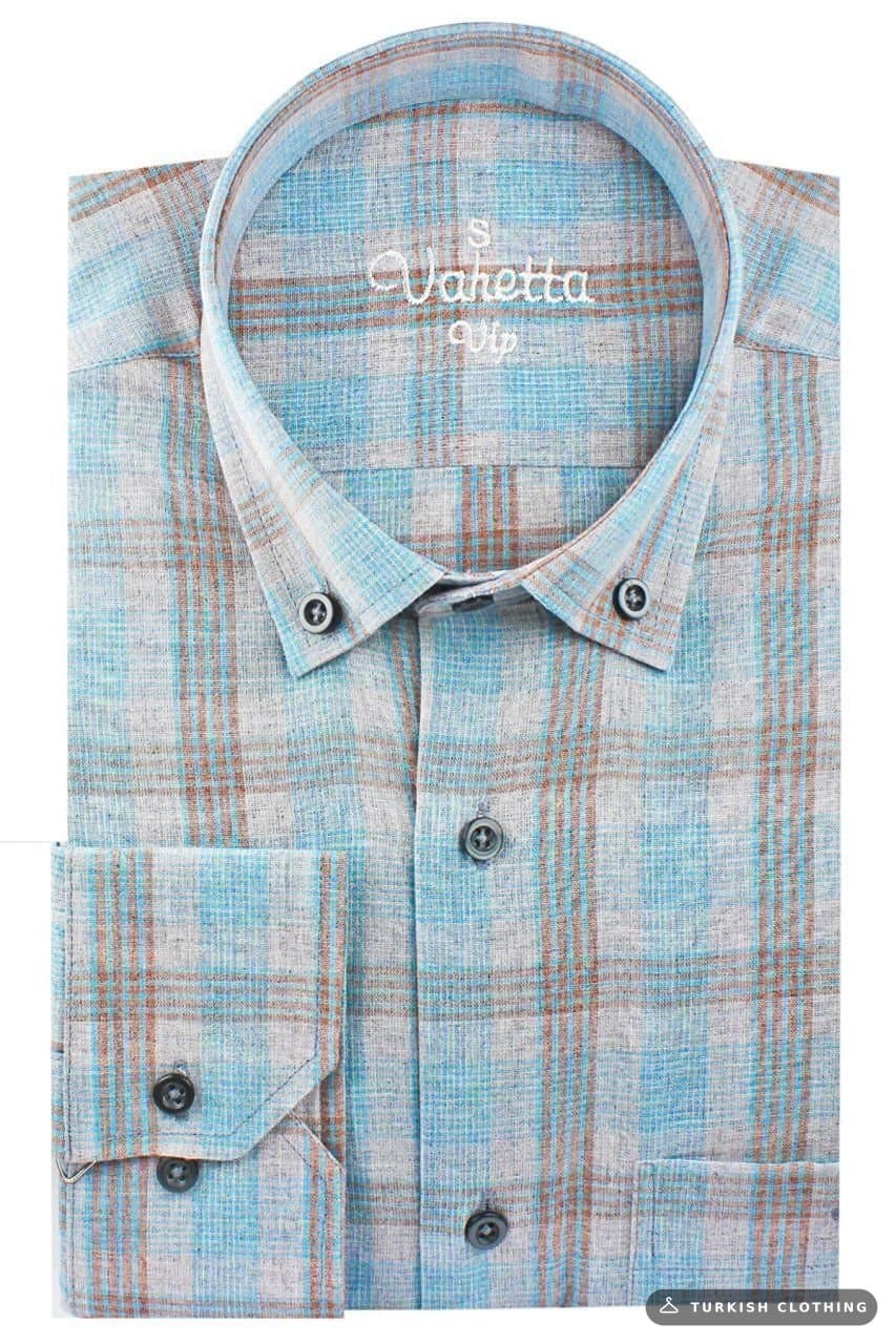 Men's Turquoise Long Sleeve Classic Cut Pocket Shirt – wholesale Shirts by Varetta, Turkish clothing manufacturer
