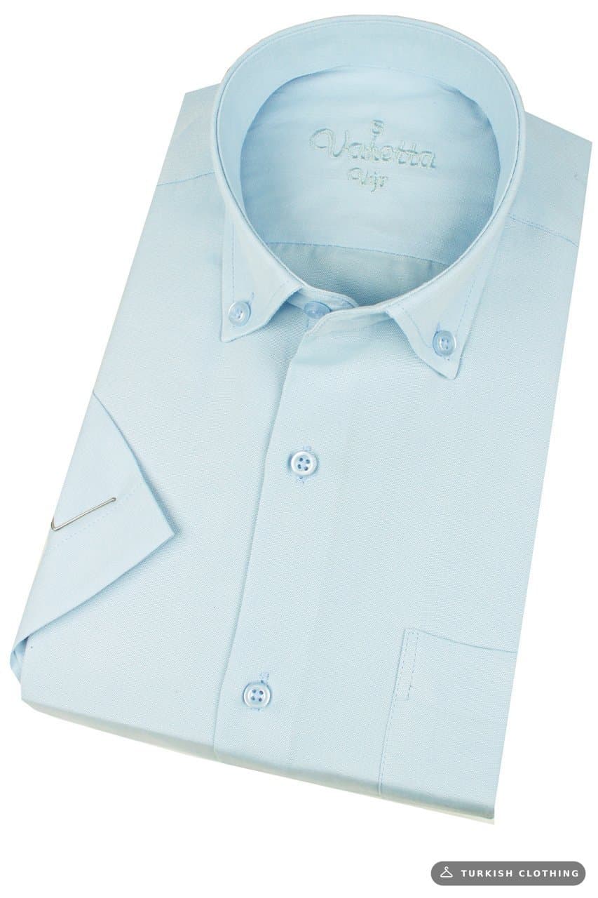 Men's Turquoise Short Sleeve Classic Cut Collar Buttoned Cotton Satin Shirt – wholesale Shirts by Varetta, Turkish clothing