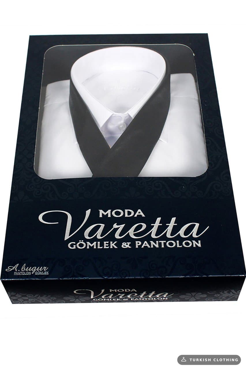Men's White Classic Cut Long Sleeve Single Pocket Shirt Black Tie Combination Set – wholesale Shirts by Varetta, Turkish