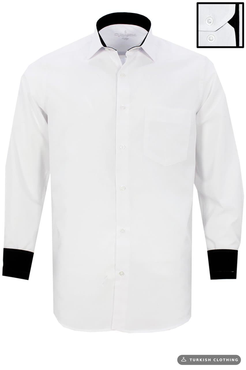 Men's White Long Sleeve Classic Cut Pocketed Shirt with Black Inside Collar – wholesale Shirts by Varetta, Turkish clothing