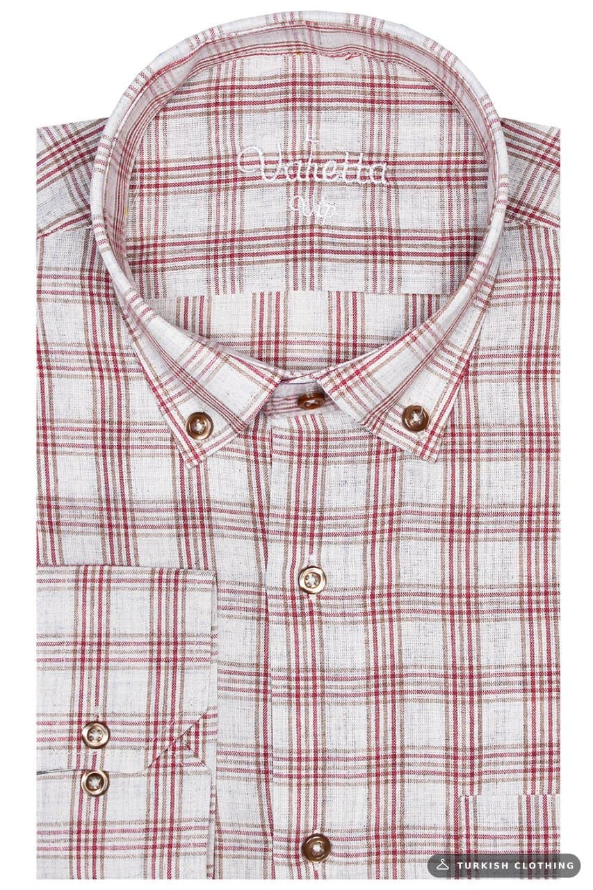 Men's White Red 100% Cotton Long Sleeve Collar Buttoned Single Pocket Checked Classic Cut – wholesale Shirts by Varetta,