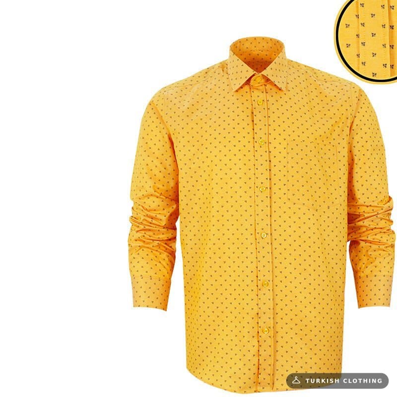 Men's Yellow Printed Classic Cut Long Sleeve Single Pocket Shirt – wholesale Shirts by Varetta, Turkish clothing manufacturer