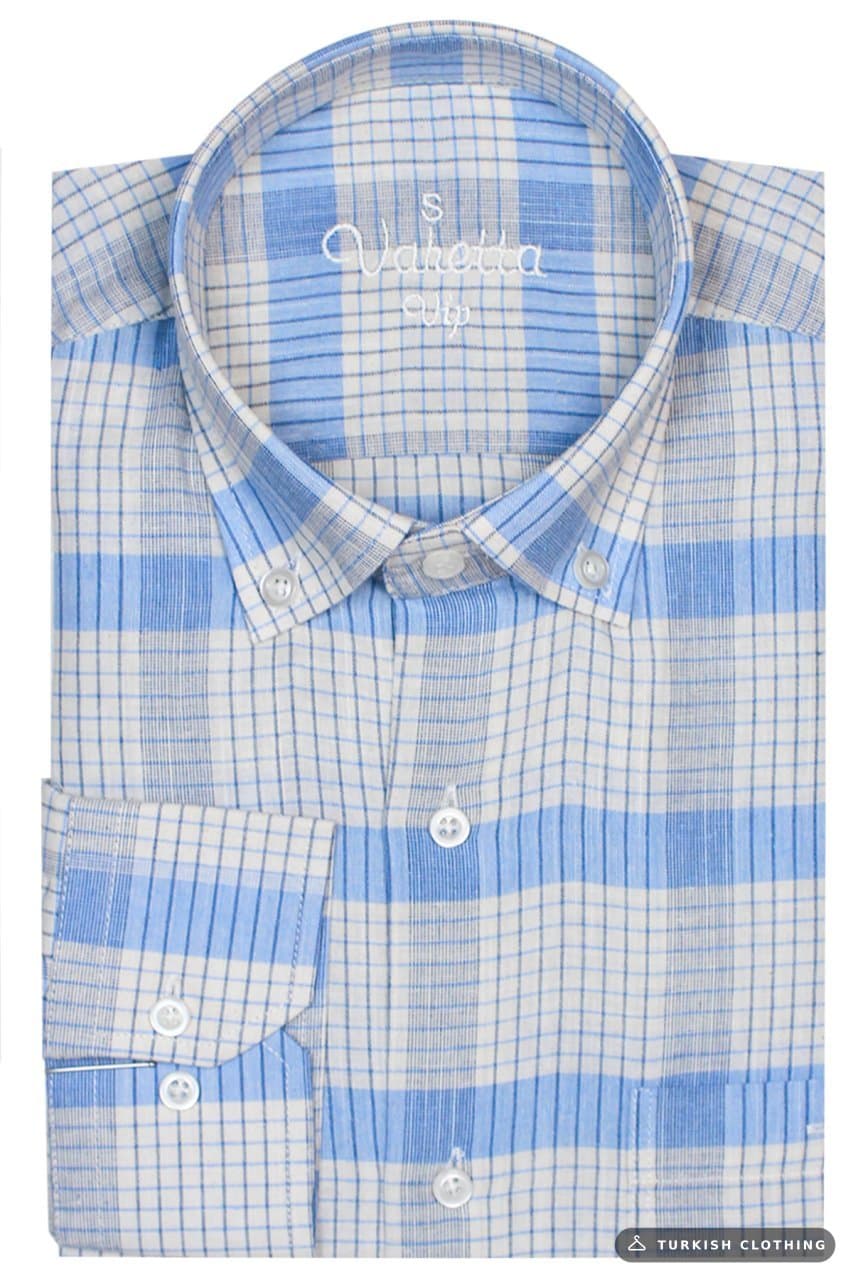 Varetta 100% Cotton Classic Cut Pocket Blue Checkered Men's Shirt – wholesale Shirts by Varetta, Turkish clothing