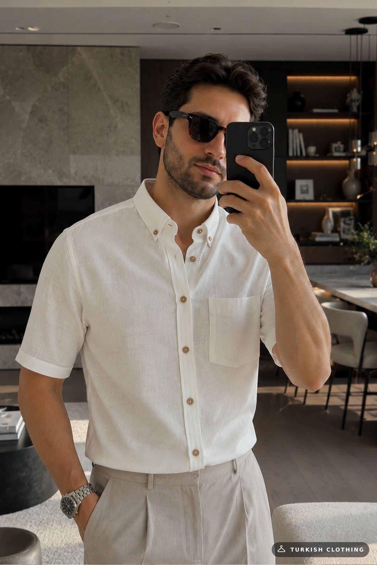 Varetta 100% Cotton Short Sleeve Off-White Classic Cut Shirt – wholesale Shirts by Varetta, Turkish clothing manufacturer