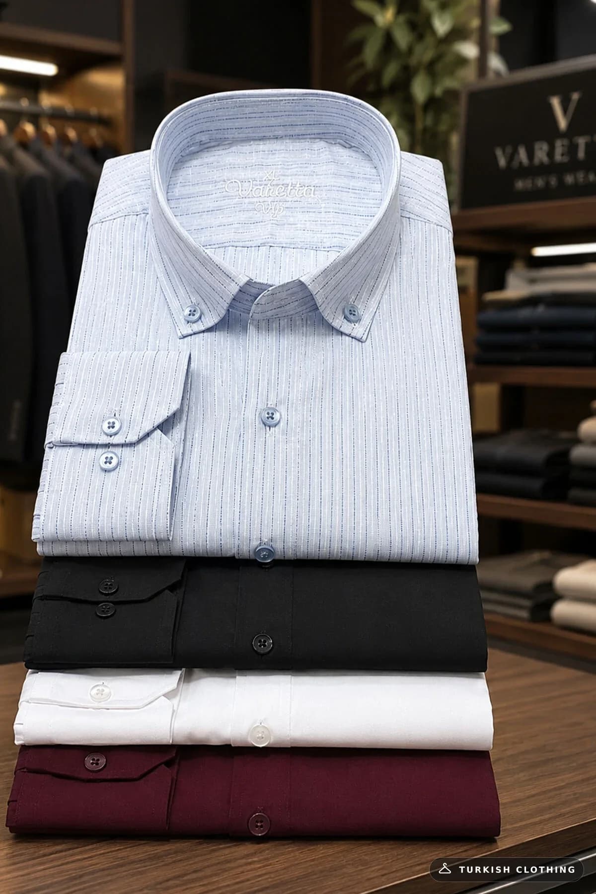 Varetta Blue Striped Shirt Linen Effect No Pocket Long Sleeve