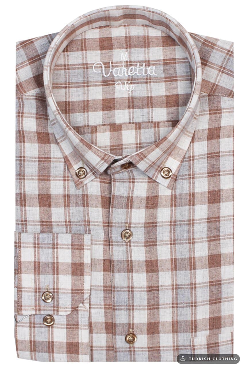 Varetta Brown 100% Cotton Classic Cut Plaid Men's Shirt – wholesale Shirts by Varetta, Turkish clothing manufacturer