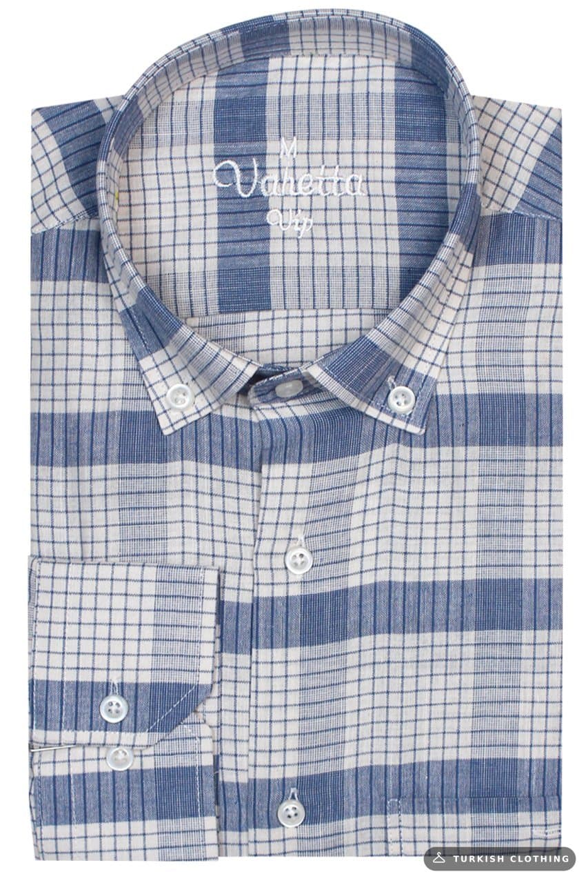 Varetta Men's 100% Cotton Wide Black Checkered Navy Blue Shirt with Pockets – wholesale Shirts by Varetta, Turkish clothing