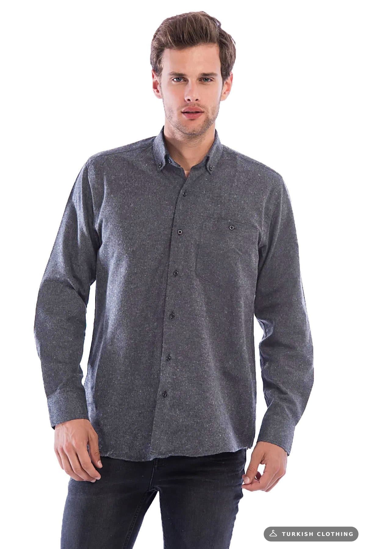 Varetta Men's Anthracite Winter Pocketed Plain Wide Cut Pocket Shirt – wholesale Shirts by Varetta, Turkish clothing