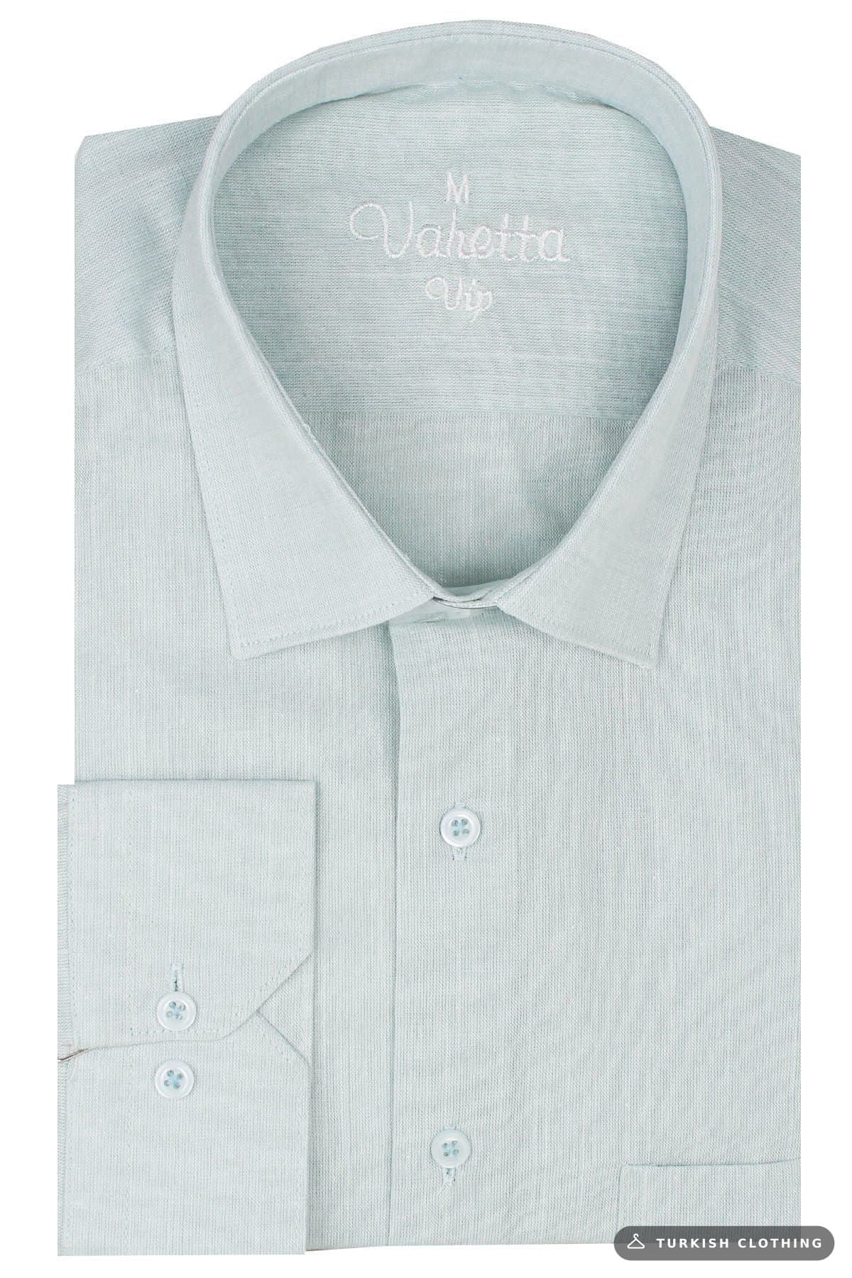 Varetta Men's Aqua Green Long Sleeve Linen Effect Pocket Cotton Shirt