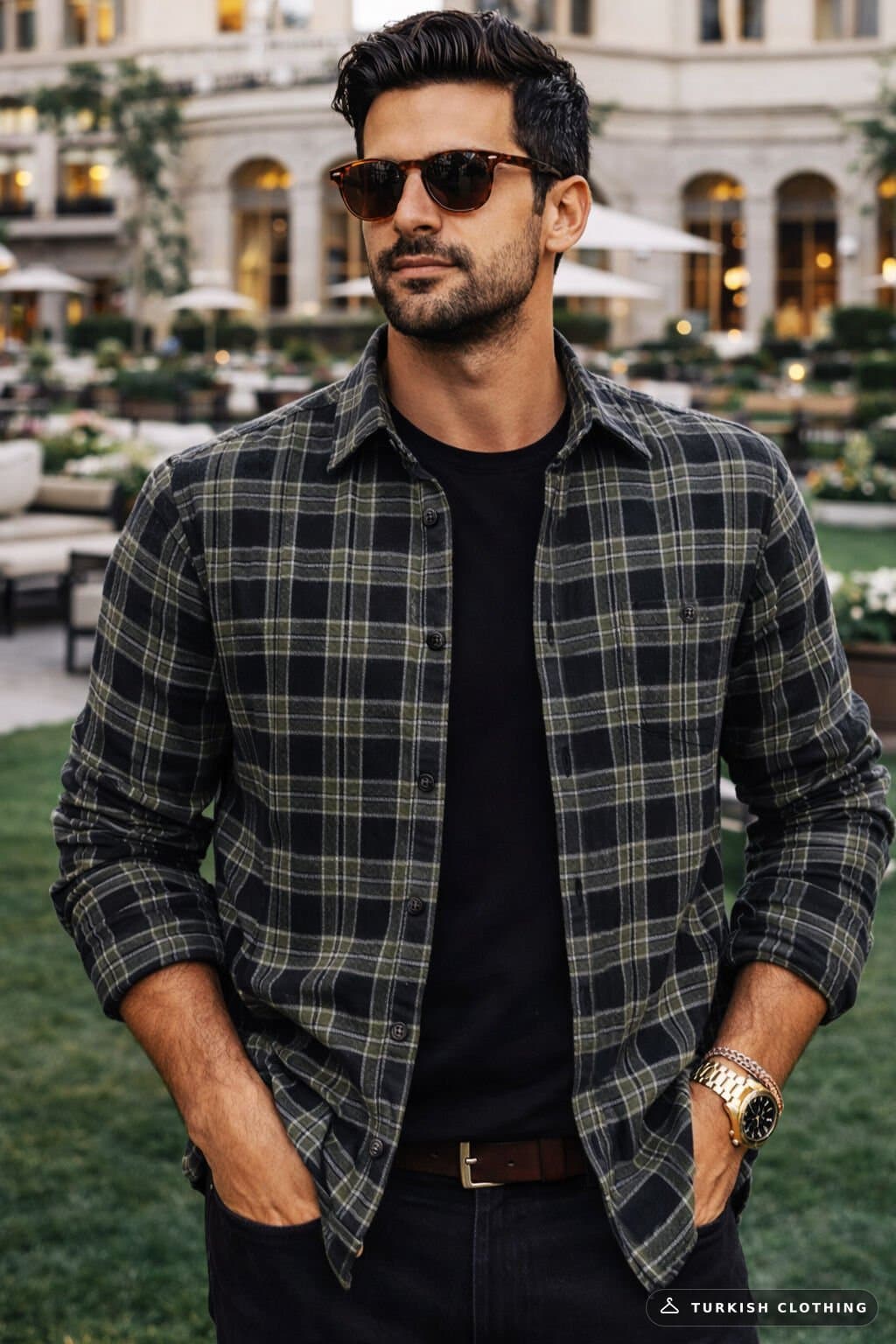 Varetta Men's Army Green Winter Shirt Checked Classic Cut with Pockets – wholesale Shirts by Varetta, Turkish clothing