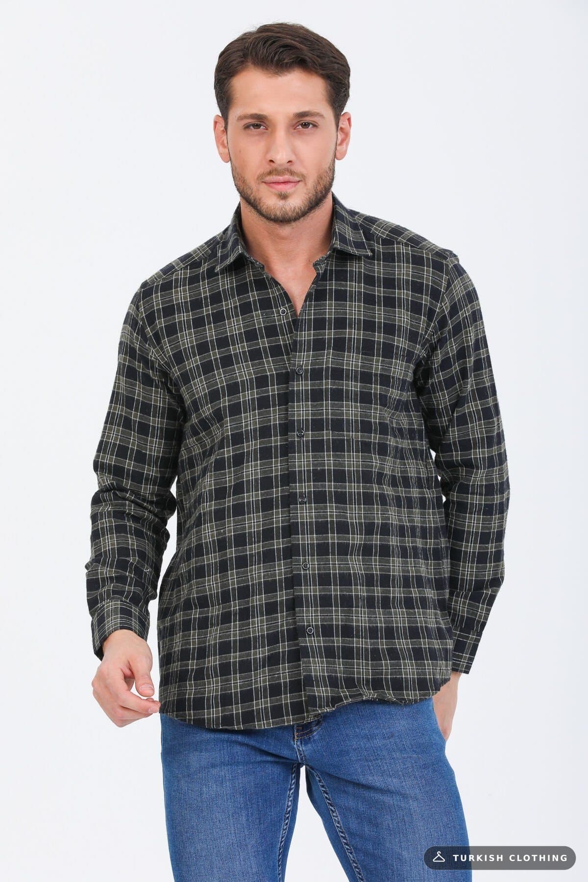 Varetta Men's Army Green Winter Shirt Checkered Classic Cut Pocketed – wholesale Shirts by Varetta, Turkish clothing
