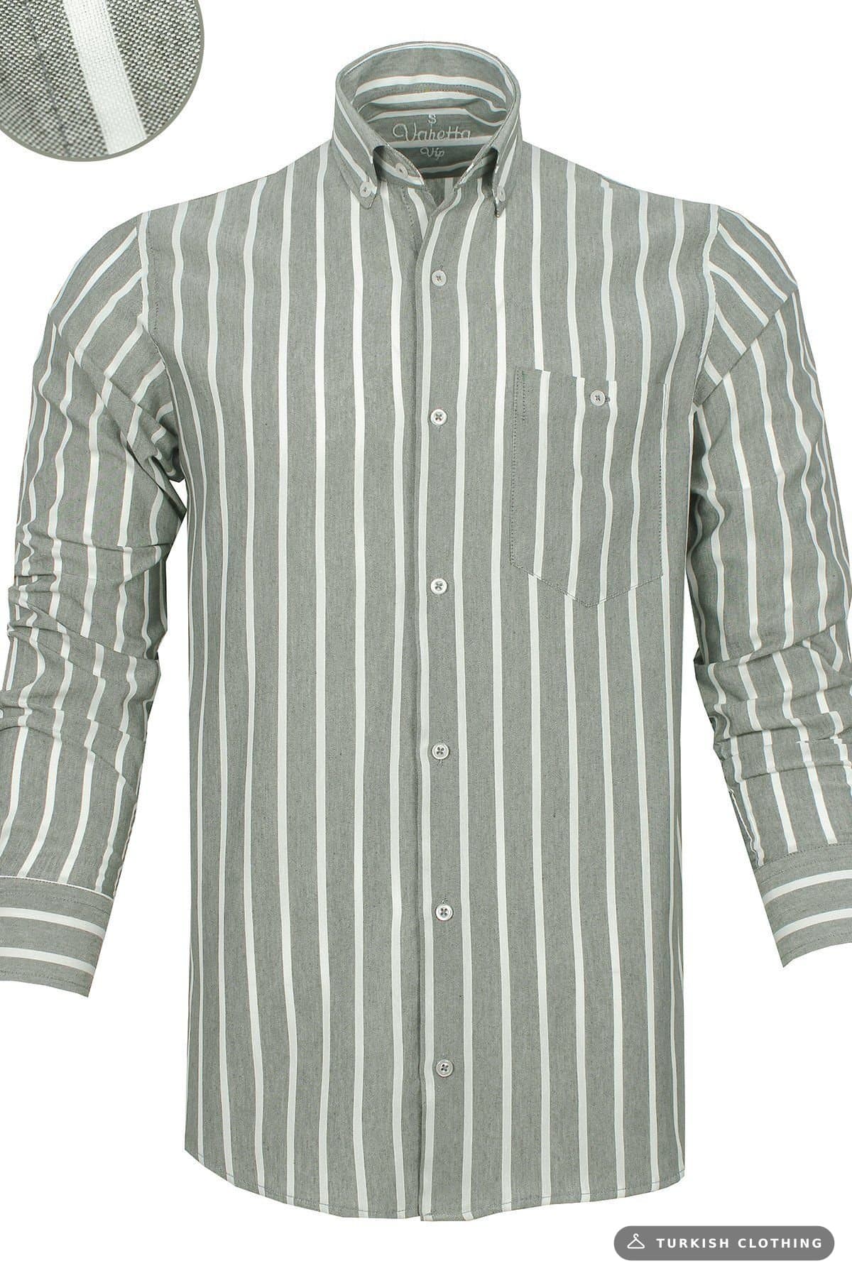 Varetta Men's Asparagus Color Striped Long Sleeve Buttoned Collar Shirt — Navy – wholesale Shirts by Varetta, Turkish