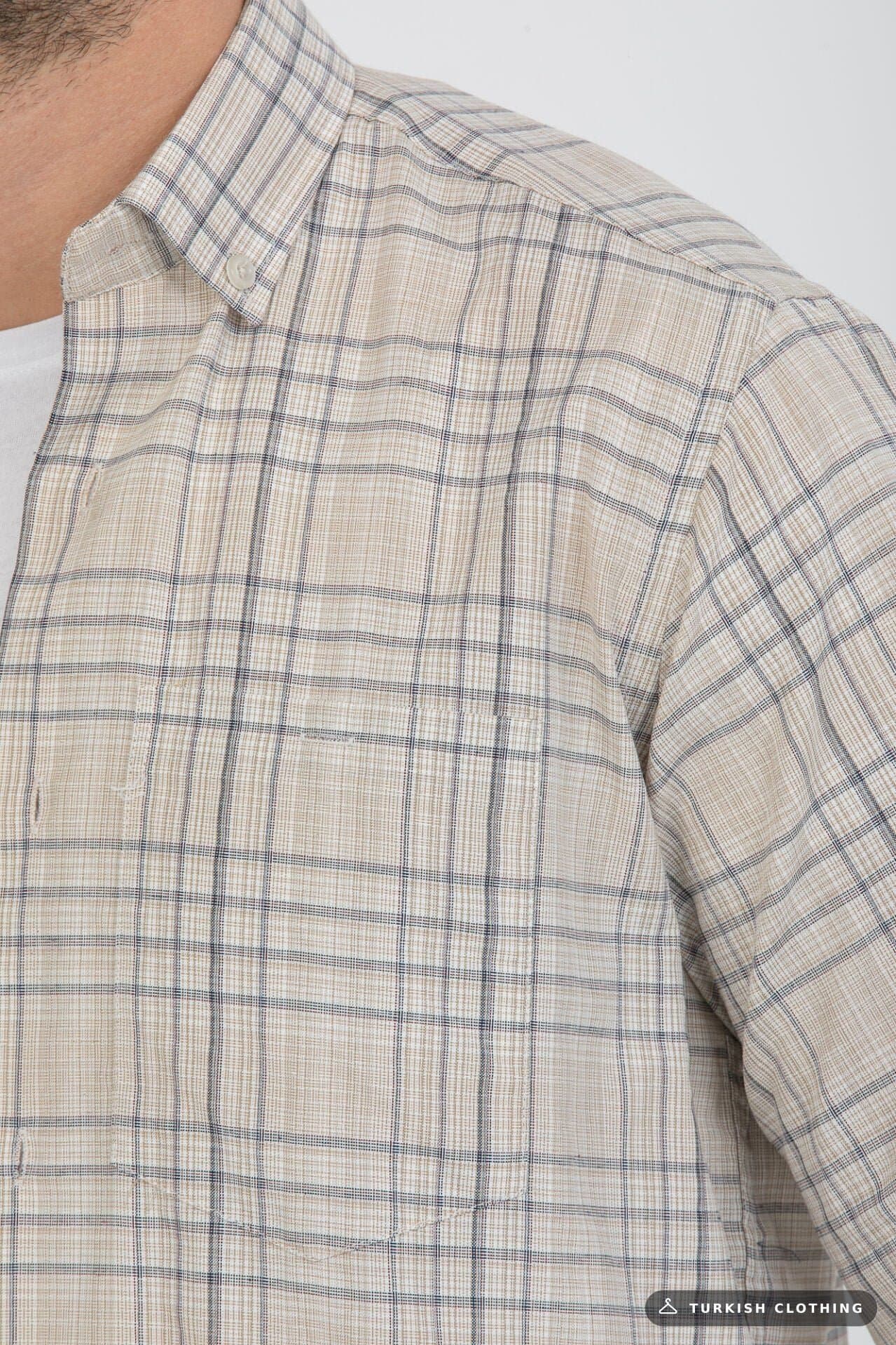 Varetta Men's Beige Checkered Summer Short Sleeve Shirt with Pockets – wholesale Shirts by Varetta, Turkish clothing