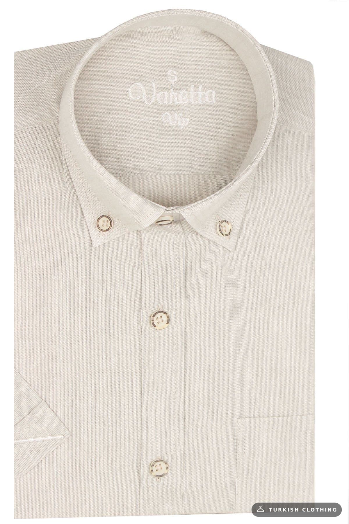 Varetta Men's Beige Linen Pocketed Short Sleeve Shirt – wholesale Shirts by Varetta, Turkish clothing manufacturer