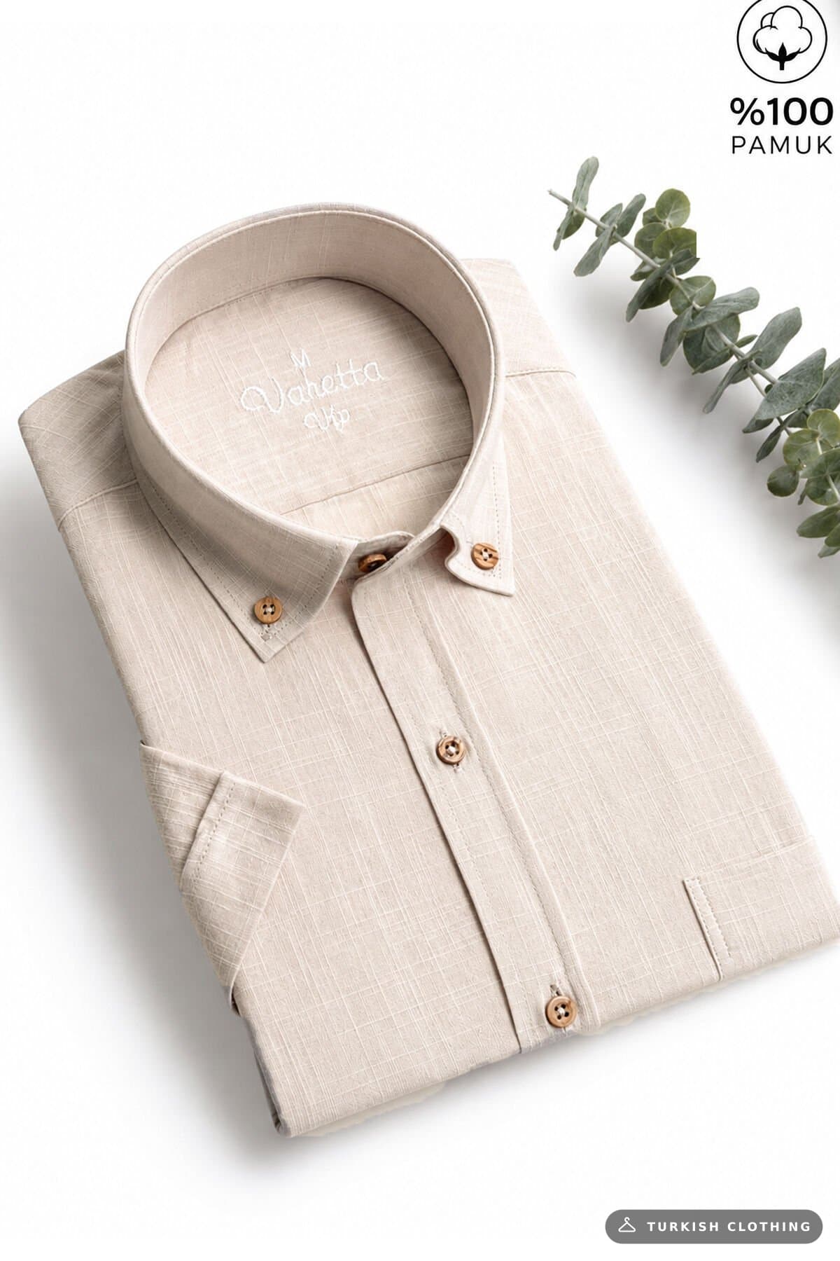 Varetta Men's Beige Linen Shirt with Pockets Short Sleeve Classic Cut – wholesale Shirts by Varetta, Turkish clothing