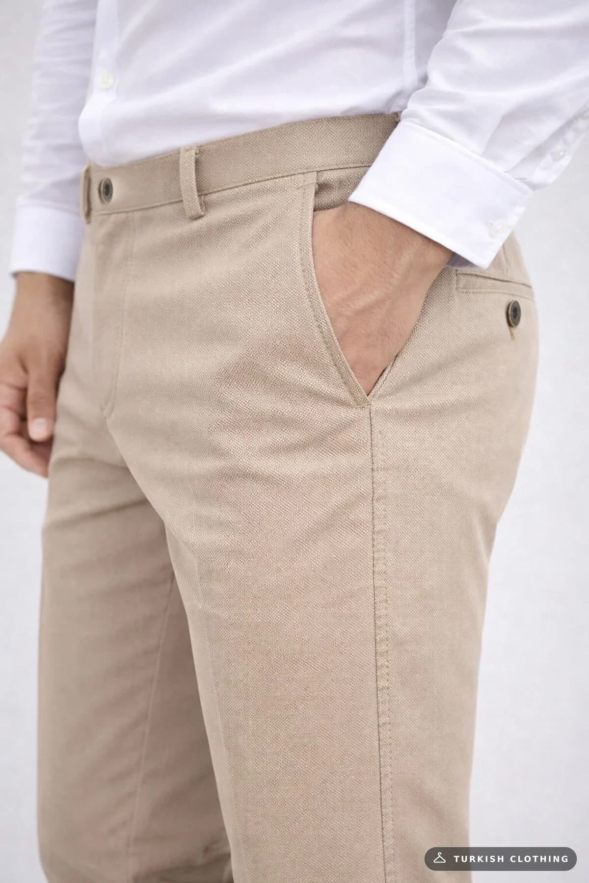 Varetta Men's Beige Linen Trousers Dobby Classic Cut with Pockets — Blue