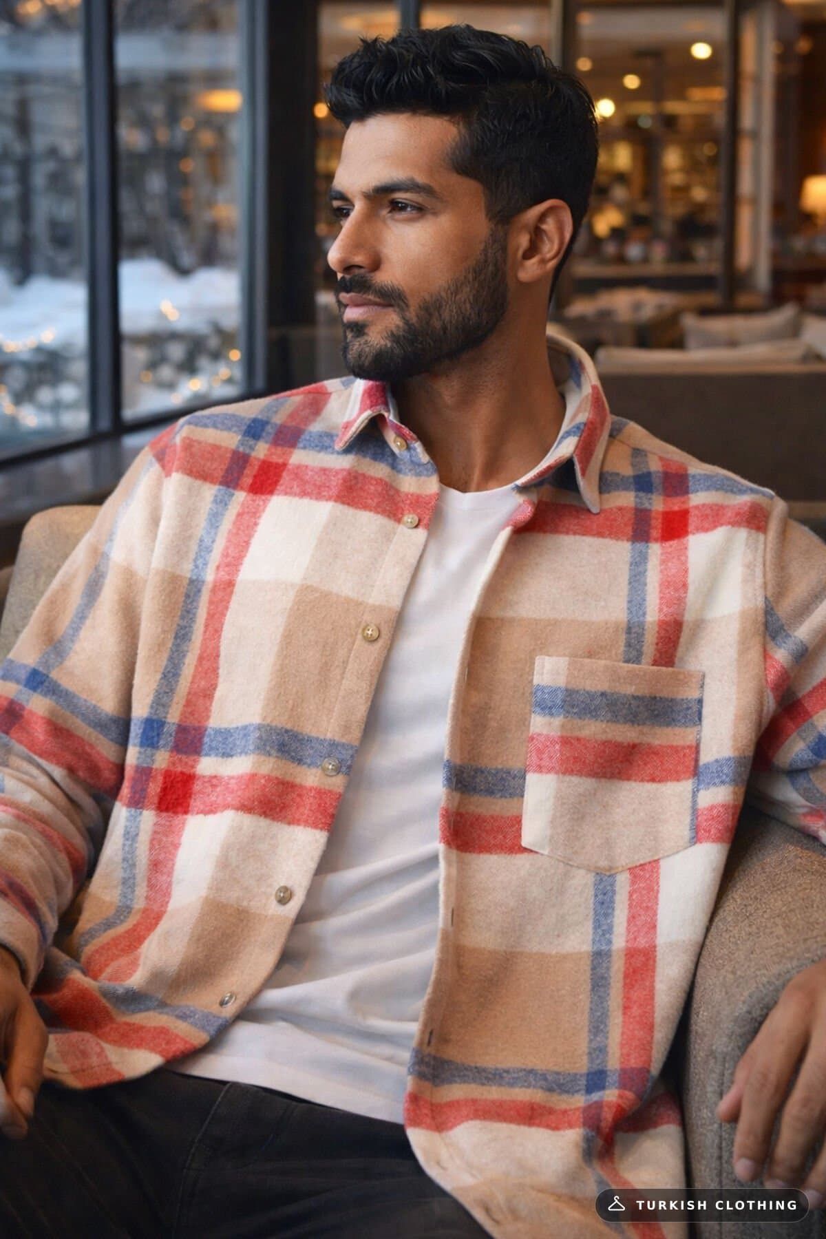 Varetta Men's Beige Lumberjack Shirt Checked Plaid Classic Cut Single Pocket – wholesale Shirts by Varetta, Turkish clothing