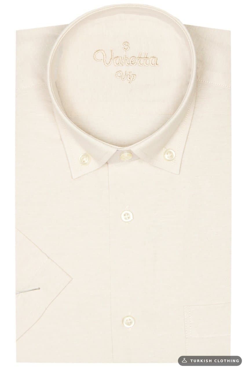 Varetta Men's Beige Short Sleeve Collar Buttoned Cotton Satin Shirt – wholesale Shirts by Varetta, Turkish clothing
