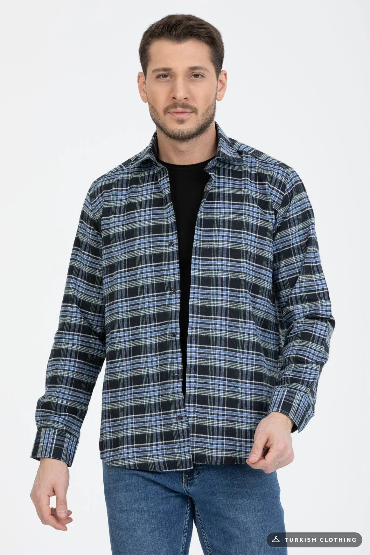 Varetta Men's Black Blue Checkered Winter Shirt