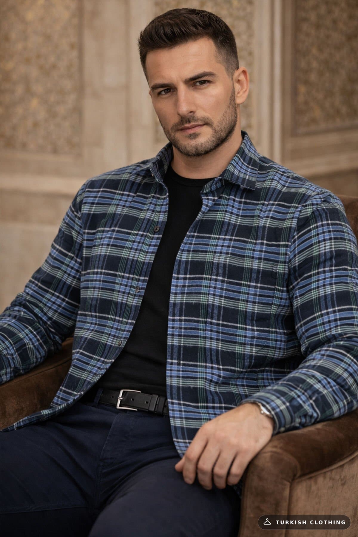 Varetta Men's Black Blue Checkered Winter Shirt — Classic Fit Button-Down – wholesale Shirts by Varetta, Turkish clothing