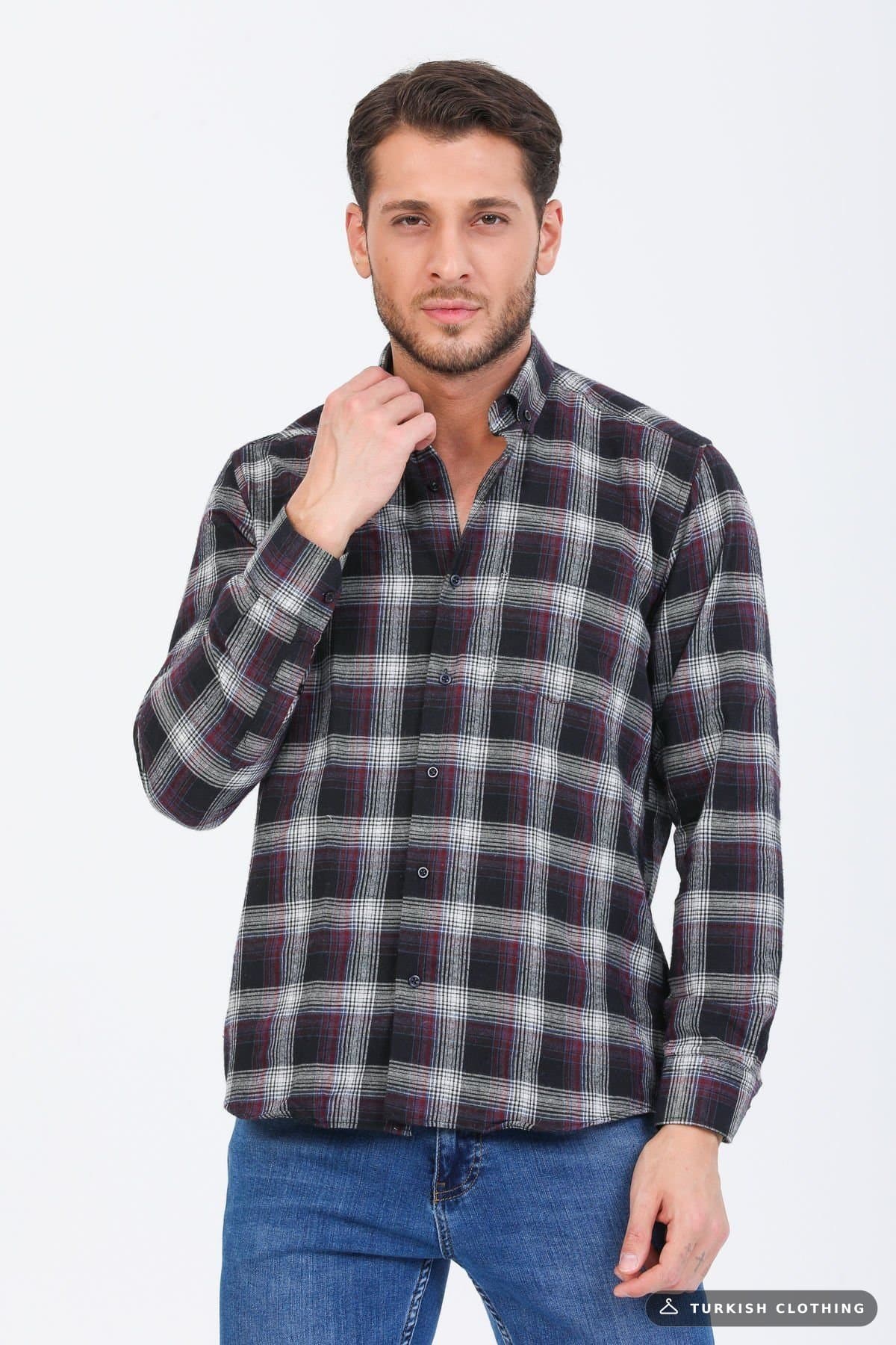 Varetta Men's Black Checkered Classic Cut Collar Buttoned Winter Shirt — Button-Down – wholesale Shirts by Varetta, Turkish