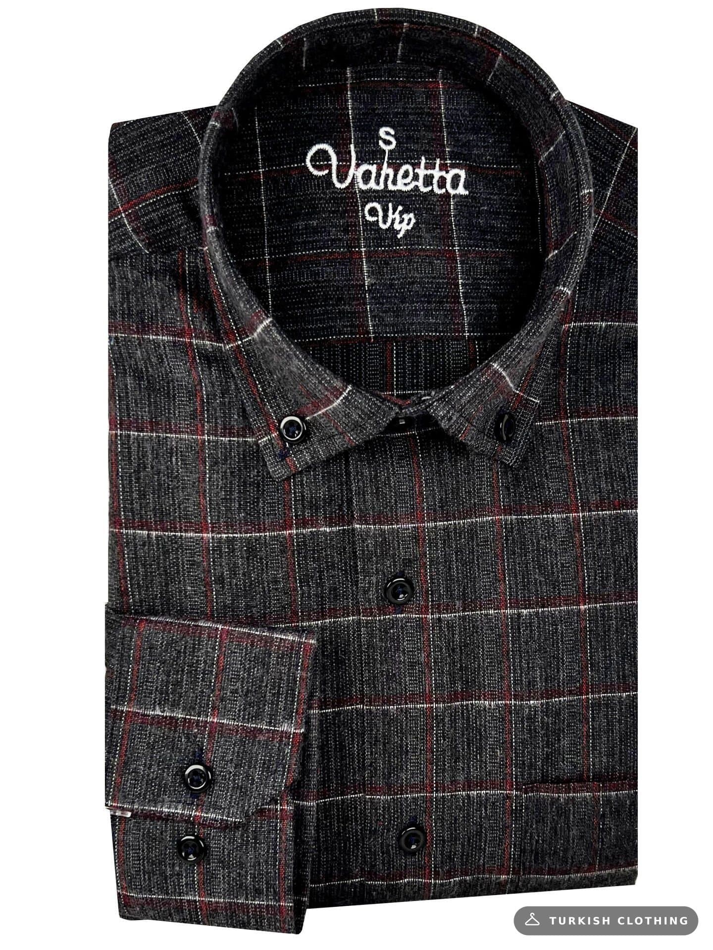 Varetta Men's Black Checkered Classic Cut Collar Buttoned Winter Shirt — Button-Down (3) – wholesale Shirts by Varetta,